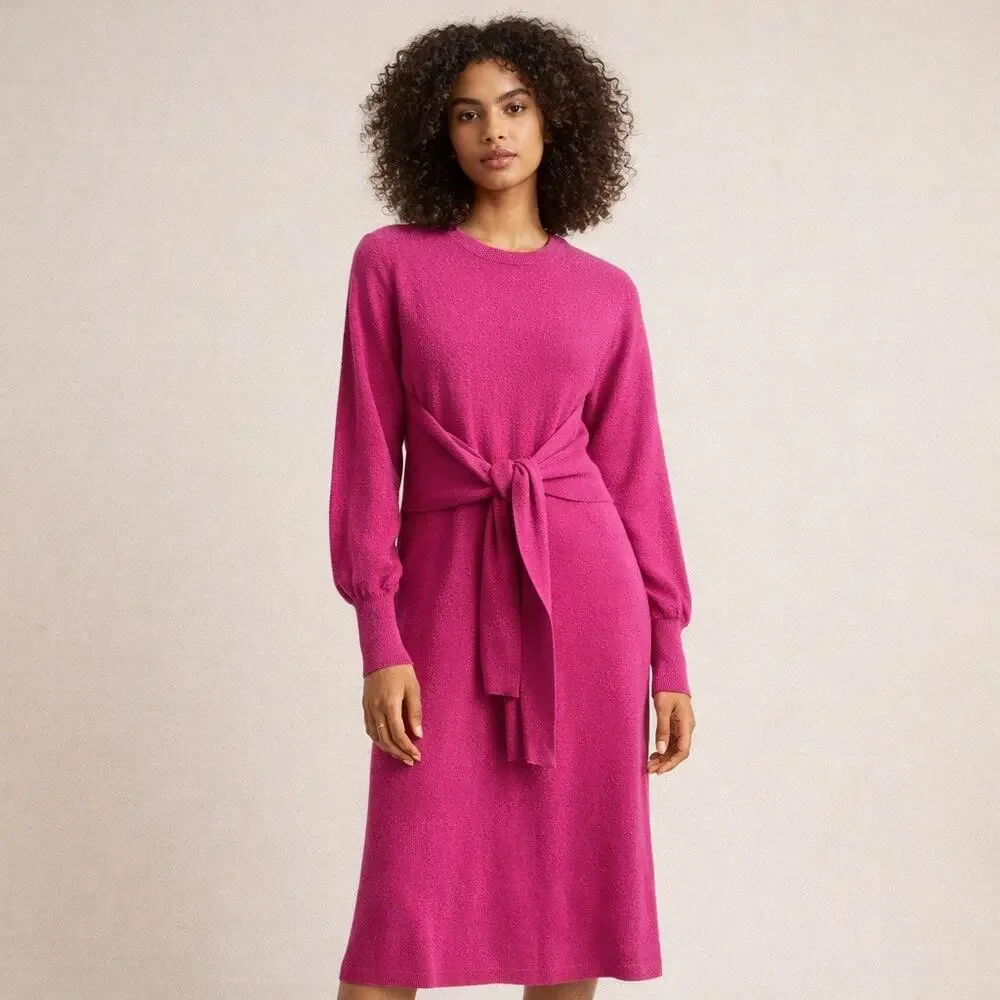 Ted Baker Essya Slouchy Tie Front Knit Midi Dress Cashmere Blend NWT